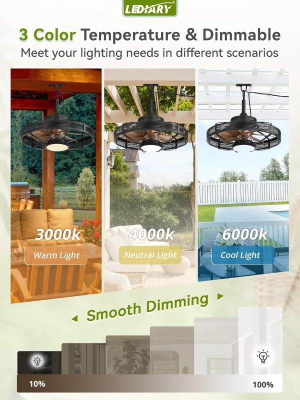 81ChGx79gqL._AC_SL1500_.jpg windphoto 20" Brown IP65 Waterproof Outdoor Ceiling Fan with Light for Patios | APP&Remote Control,6-Speeds,3CCT Dimmable,Reverse DC Motor, Suitable for 10' x 12' Area,for Gazebo,Porch