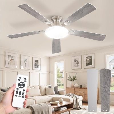 81ChZqrtUZL._AC_SL1500_.jpg 52 Inch Ceiling Fan with Lights and Remote, 30W 12" LED Panel Flush Mount Ceiling Fan, 6-Speed Quiet DC Motor Modern Low Profile Ceiling Fan with Reversible Blades for Bedroom, Living Room, Patio