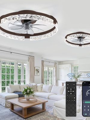 81CobP3OQL._AC_SL1500_.jpg windphoto 2 Pack 20" Modern Ceiling Fans with Lights and Remote, Brown | Fandelier, Dimmable Low Profile, Flush Mount, Stepless Color Temperature Change, 6 Speeds, Bedroom, Living Room, Kitchen