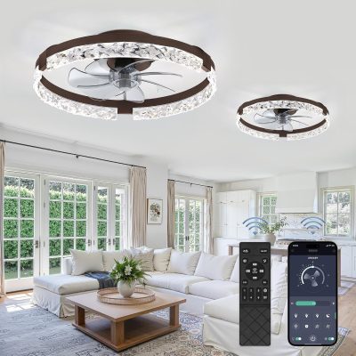 81CobP3OQL._AC_SL1500_.jpg windphoto 2 Pack 20" Modern Ceiling Fans with Lights and Remote, Brown | Fandelier, Dimmable Low Profile, Flush Mount, Stepless Color Temperature Change, 6 Speeds, Bedroom, Living Room, Kitchen