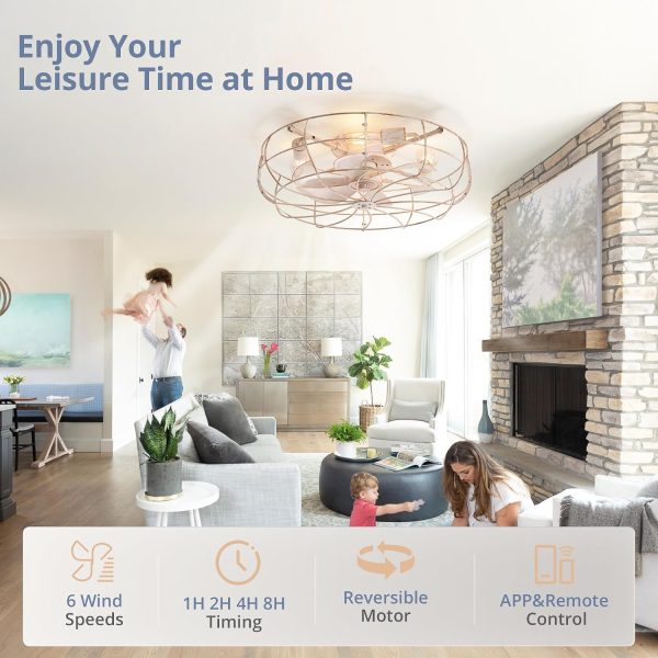 81DBiksCL._AC_SL1500_.jpg windphoto 23" Caged Farmhouse Ceiling Fans with Lights and Remote/App, White | Flush Mount Bladeless Low Profile, Fandalier Large Rustic, Industrial Enclosed, Quiet & Powerful for Bedroom, Kitchen, Indoor