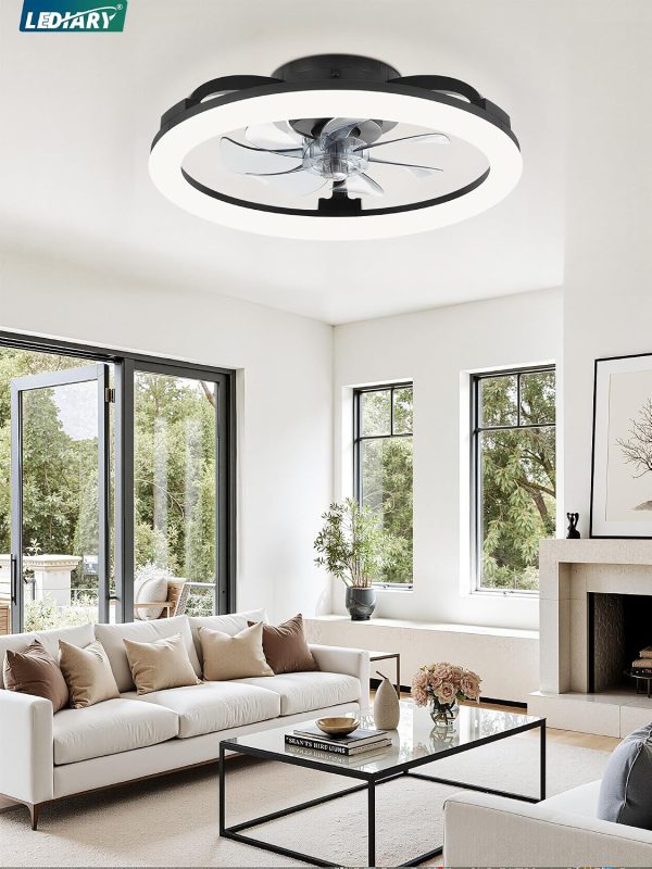 81DxLnmFVRL._AC_SL1500_.jpg windphoto 20 Inch Low Profile Ceiling Fans with Lights and Remote, Dimmable Modern Fan Light(3000K-6000K), 6 Speed, Reversible, APP & Remote Control, Flush Mount Ceiling Fan for Bedroom, Black
