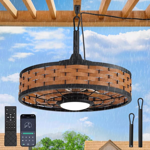 81EF0wWcRL._AC_SL1500_.jpg windphoto 20" Brown Waterproof Outdoor Ceiling Fan with Light for Patios | IP65 Wet Rated,No Assembling,3CCT Dimmable,6-Speeds,Boho Rattan,Remote&APP Control, for Gazebo,Porch