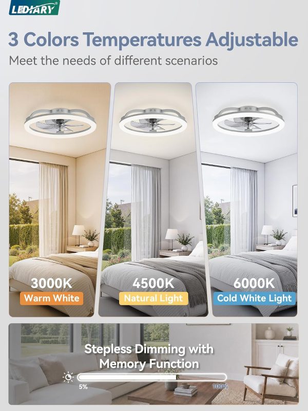 81EtErd4jmL._AC_SL1500_.jpg windphoto 23" Ceiling Fans with Lights and Remote for Bedroom, Grey | Low Profile Fan Light, 3000K-6000K Stepless Dimmable Fandelier, 6 Speed, Reversible DC Motor, APP & Remote Control, Low Noice