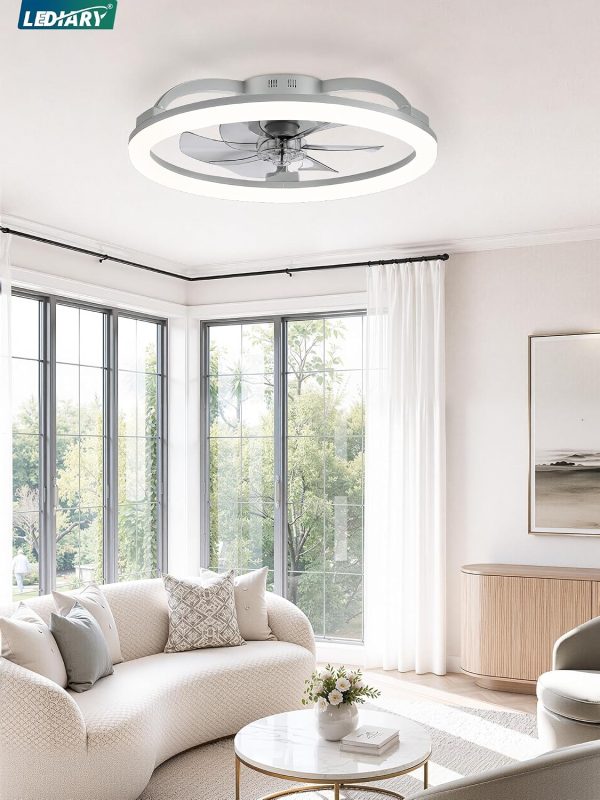 81F0d92IMHL._AC_SL1500_.jpg windphoto 23" Ceiling Fans with Lights and Remote for Bedroom, Grey | Low Profile Fan Light, 3000K-6000K Stepless Dimmable Fandelier, 6 Speed, Reversible DC Motor, APP & Remote Control, Low Noice