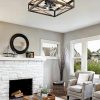 windphoto 20 Caged Low Profile Square Ceiling Fans with Lights and Remote | 6 Speed and Reversible, Small Farmhouse Rustic Bladeless Ceiling Fan Flush Mount for Bedroom, Kitchen, Dining Room