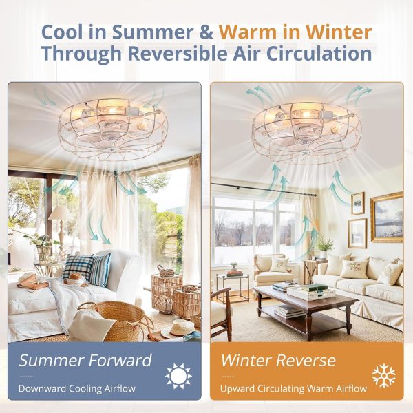 81FEJCS158L._AC_SL1500_.jpg windphoto 20" Caged Farmhouse Ceiling Fans with Lights and Remote/App, White | Flush Mount Bladeless Low Profile, Fandalier Small Rustic, Industrial Enclosed, Quiet & Powerful for Bedroom, Kitchen, Indoor
