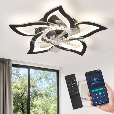 81FeaBYyOxL._AC_SL1500_.jpg windphoto Flower Fandalier Ceiling Fan with Light, Modern Low Profile Small | 27 Inch Flush Mount, 3000-6000K Dimmable LED, Remote&App Control, Quiet DC Motor, for Bedroom, Living Room, Indoor, White