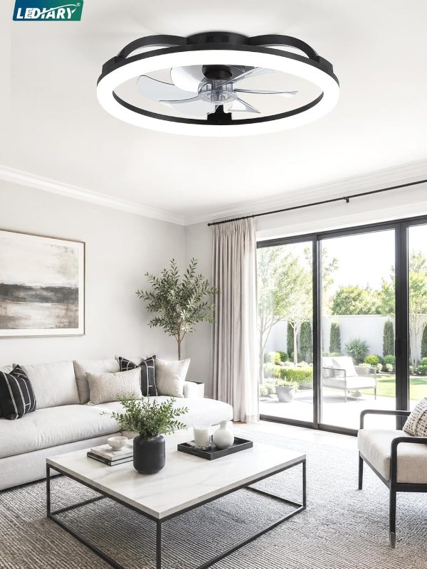 81GYwlg3fBL._AC_SL1500_.jpg windphoto 23" Ceiling Fans with Lights and Remote for Bedroom, Black | Low Profile Fan Light, 3000K-6000K Stepless Dimmable Fandelier, 6 Speed, Reversible DC Motor, APP & Remote Control, Low Noice