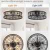 windphoto 20" Caged Flush Mount Vintage Ceiling Fan and Remote, Black | Low Profile, Bladeless Enclosed Fandelier, 6 Speed, Quiet Reversible DC, Rustic, Victorian, Rustic, Crystal, Bedroom, Kitchen