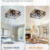 windphoto Caged Low Profile Square Ceiling Fans with Lights and Remote | 6 Speed and Reversible, Small Farmhouse Rustic Bladeless Ceiling Fan Flush Mount for Bedroom, Kitchen, Dining Room