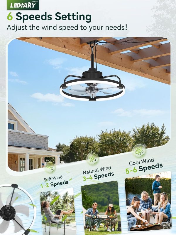 81H7u-G8GL._AC_SL1500_.jpg windphoto 20" Waterproof Black Outdoor Ceiling Fan with Light for Gazebo | IP65 Wet Rated,APP Control,6-Speeds,3CCT Dimmable,Reverse DC Motor,Suitable for 10' x 12' Area,Plug In for Patio,Porch