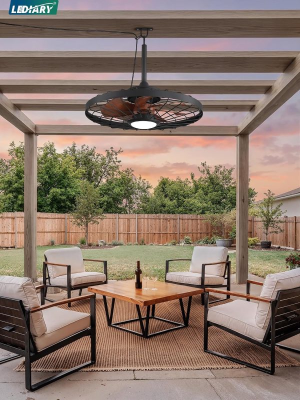 windphoto 24" Outdoor IP65 Waterproof Plug in Ceiling Fan with Lights | 6 Speeds,3CCT,Quiet,Timer,Remote Control,Smart App,DC motor,Reversible,Caged Design,ABS Material,Gazebo,Patio,Porch,Pergola
