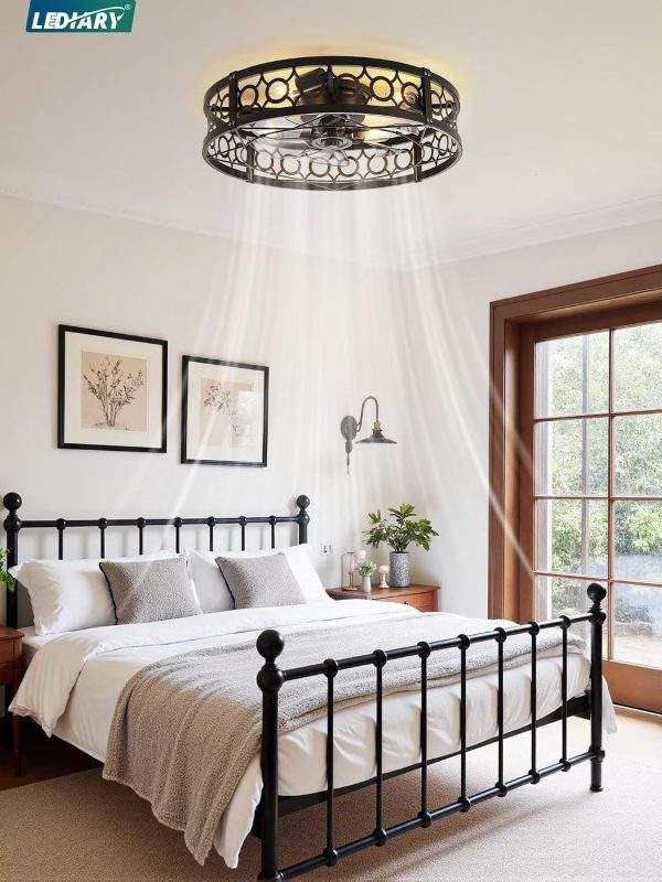 81HhG0TvEYL._AC_SL1500_.jpg windphoto 23 Inch Caged Flush Mount Ceiling Fans with Lights, Black | Low Profile, Farmhouse, Bladeless Enclosed Fandelier, Small, 6 Speed, Quiet Reversible DC, Bedroom, Kitchen, Living Room,