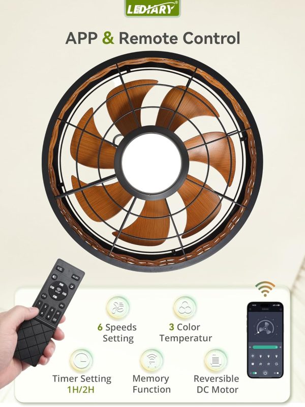 81Hl4zIYkCL._AC_SL1500_.jpg windphoto 20" Brown Waterproof Outdoor Ceiling Fan with Light for Patios | IP65 Wet Rated,No Assembling,3CCT Dimmable,6-Speeds,Boho Rattan,Remote&APP Control, for Gazebo,Porch