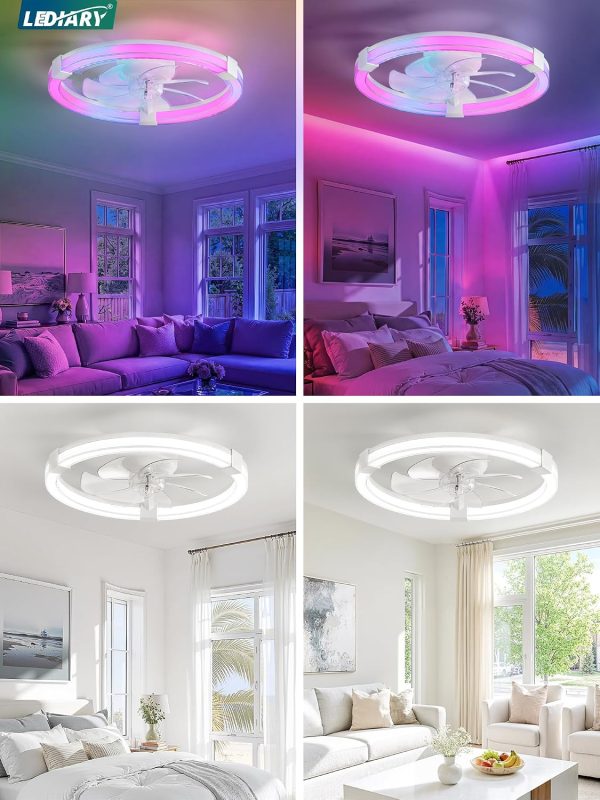 81HzyxvySEL._AC_SL1500_.jpg windphoto Ceiling Fan with Light,20inch Low Profile Fandelier with Remote RGB | RGB,6 Speeds, Reversible DC Motor, Dimmable Flush Mount Fan Light, Modern fans for Bedroom