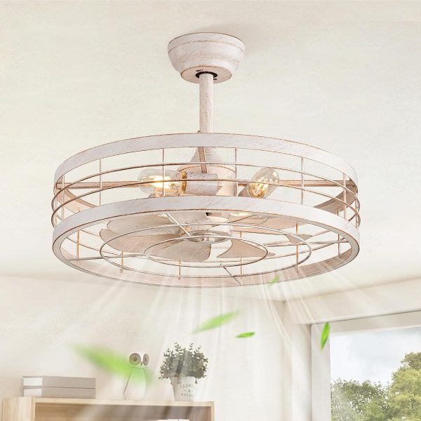 81I4-s0T4pL._AC_SL1500_.jpg windphoto 22 inch Caged Bladeless Ceiling Fan Light with Remote, White Gold | 6 Speed Adjustable,Timing, Quiet & Powerful DC, Small, Farmhouse, Industrial, Enclosed, Bladeless, Bedroom, Kitchen, Downrod