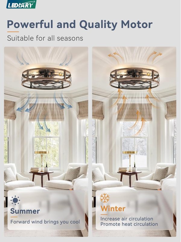 81IKW1cZPsL._AC_SL1500_.jpg windphoto 23" Black Gold Caged Low Profile Ceiling Fan with Light and Remote | Flush Mount, Bladeless Enclosed Fandelier, 6 Speed, Quiet Powerful DC, Rustic,Farmhouse, Small, Bedroom, Kitchen, Indoor