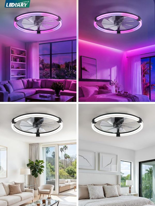 81Ih9sSPhAL._AC_SL1500_.jpg windphoto Ceiling Fan with Light,23inch Low Profile Fandelier with Remote RGB | RGB,6 Speeds, Reversible DC Motor, Dimmable Flush Mount Fan Light, Modern fans for Bedroom