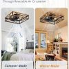windphoto 23 Caged Flush Mount Square Ceiling Fans with Lights and Remote | 6 Speed and Reversible, Small Farmhouse Rustic Bladeless Ceiling Fan Low Profile for Bedroom, Kitchen, Dining Room