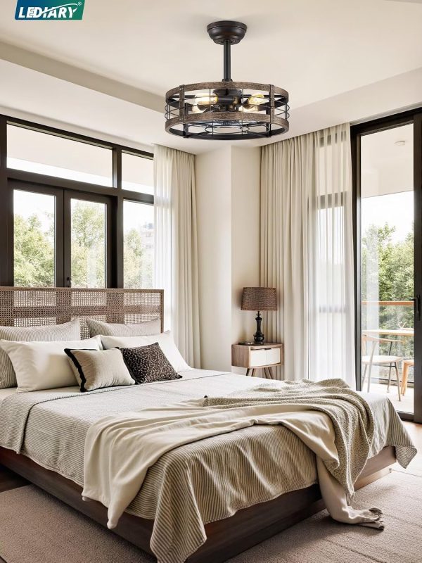 81J8YOPwrZL._AC_SL1500_.jpg windphoto 18 inch Caged Fandelier Ceiling Fan Light with Remote, Black Gold | 6 Speed Adjustable,Timing, Quiet & Powerful DC, Small, Farmhouse, Industrial, Enclosed, Bladeless, Bedroom, Kitchen, Downrod
