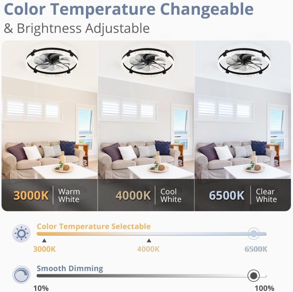 81J8nogGeL._AC_SL1500_.jpg windphoto 2 Pack 24" Ceiling Fans with Lights and Remote, Fandelier Black | 3CCT, 6 Speeds, Dimmable Low Profile, Flush Mount Ceiling Fan, Timer, Reversible, Memory, Bedroom, Living Room, Kitchen