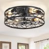 81JRWt6HvcL._AC_SL1500_.jpg windphoto 20" Caged Ceiling Fan with Light, Flush Mount Fandalier with Remote | Low Profile, Farmhouse Small, Bladeless Industrial, Quiet DC Motor, App Control for Bedroom, Kitchen, Dining Room, Black