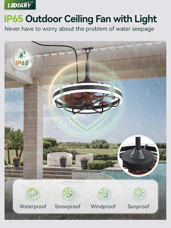 81K6jQ3fpLL._AC_SL1500_.jpg windphoto 20" Outdoor Ceiling Fans with Light, IP65 Waterproof Gazebo Fan | Outdoor Fan with Hanging Hook, Remote & App Control, 3CCT Dimmable,Timer, Caged Plug in Ceiling Fan for Patio, Porch, Pergola