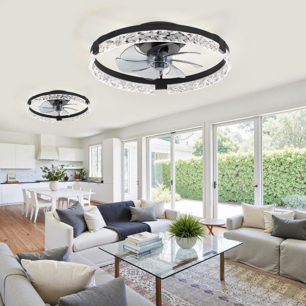 81KPYzfMQ6L._AC_SL1500_.jpg windphoto 2 Pack 20" Modern Ceiling Fans with Lights and Remote, Black | Fandelier, Dimmable Low Profile, Flush Mount, Stepless Color Temperature Change, 6 Speeds, Bedroom, Living Room, Kitchen