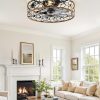81KRSKkxzqL._AC_SL1500_.jpg windphoto 23" Caged Ceiling Fan with Light, Flush Mount Fandalier with Remote | Low Profile, Farmhouse Large, Bladeless Industrial, Quiet DC Motor, App Control for Bedroom, Kitchen, Dining Room, Walnut