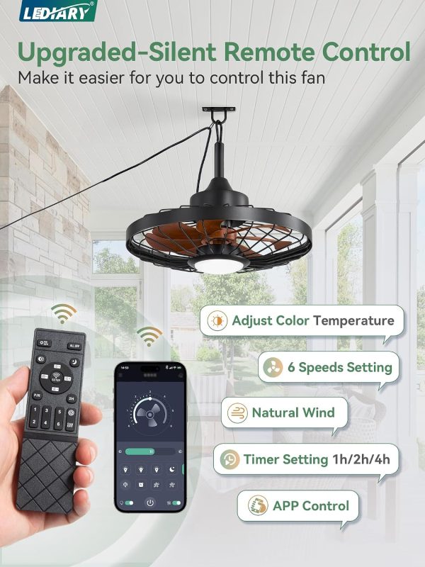 81LXikR5gcL._AC_SL1500_.jpg windphoto 20" Outdoor Ceiling Fan with Lights,IP65 Waterproof Gazebo Hanging Fan with Remote Control Smart App, Plug in Caged Ceiling Fan with 3CCT 6-Speeds for Patio Porch Pergola(Walnut)