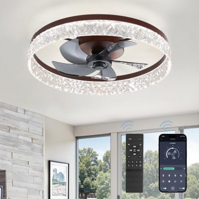 windphoto 22" Ceiling Fans with Lights and Remote, Fandelier Brown | 3CCT, 6 Speeds, Dimmable Low Profile, Flush Mount Ceiling Fan, Timer, Reversible, Memory, Bedroom, Living Room, Kitchen