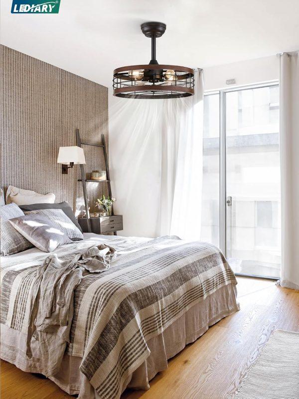 81Lh4AYwQYL._AC_SL1500_.jpg windphoto 18 inch Caged Fandelier Ceiling Fan Light with Remote, Walnut | 6 Speed Adjustable,Timing, Quiet & Powerful DC, Small, Farmhouse, Industrial, Enclosed, Bladeless, Bedroom, Kitchen, Downrod