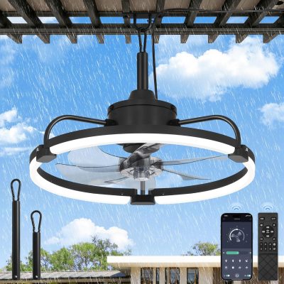 81LxQSHiQcL._AC_SL1500_.jpg windphoto 20" Waterproof Black Outdoor Ceiling Fan with Light for Gazebo | IP65 Wet Rated,APP Control,6-Speeds,3CCT Dimmable,Reverse DC Motor,Suitable for 10' x 12' Area,Plug In for Patio,Porch