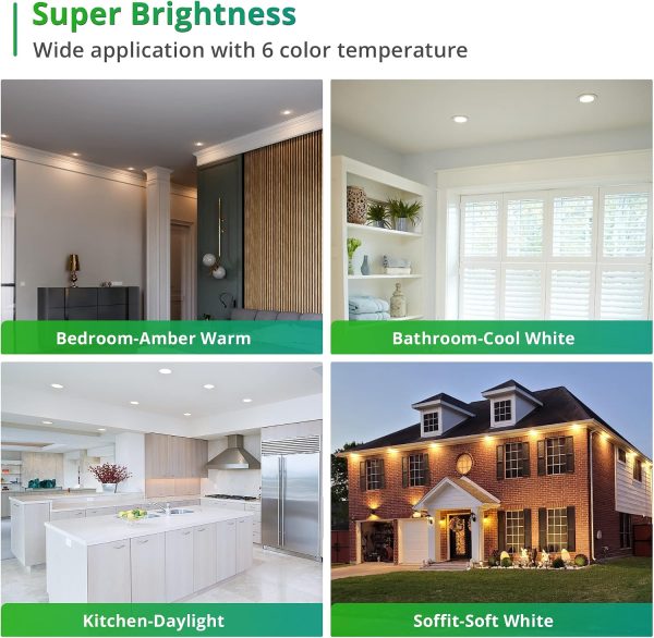 81LyPpcQvFL._AC_SL1500_.jpg windphoto 6 Inch 6CCT LED Recessed Ceiling Light with Junction Box, 24 Pack | 2500K-5000K Recessed Light Fixtures, 1100LM High Brightness, Dimmable Downlight, 12W Eqv 110W, IC Rated, ETL