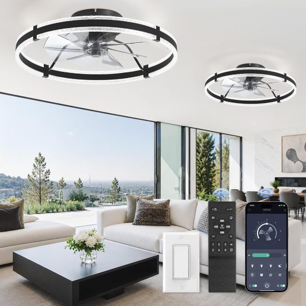 81M102NXMRL._AC_SL1500_.jpg windphoto 24'' Low Profile Ceiling Fans with Lights and Remote, Black, 2 Pack | 3000-6000K Dimmable LED, 6 Wind Speeds, Quiet Reversible DC Motor, Small Flush Mount Fandelier for Bedroom, Living Room