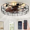windphoto 26" Caged Farmhouse Ceiling Fans with Lights and Remote/App, Black | Flush Mount Bladeless Low Profile, Fandalier Large Rustic, Industrial Enclosed, Quiet & Powerful for Bedroom, Kitchen, Indoor