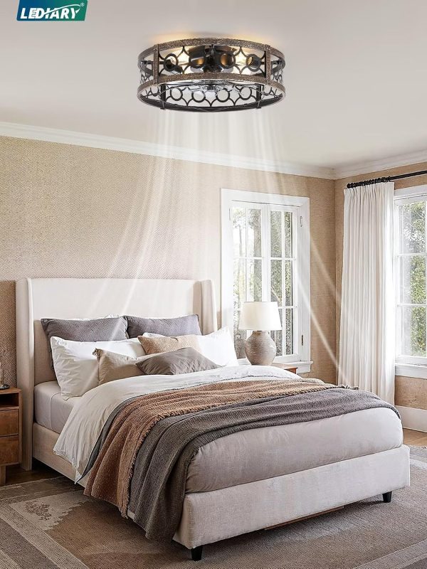 81MY-4cKYJL._AC_SL1500_.jpg windphoto 20 Inch Caged Flush Mount Ceiling Fans with Lights, Black Gold | Low Profile, Farmhouse, Bladeless Enclosed Fandelier, Small, 6 Speed, Quiet Reversible DC, Bedroom, Kitchen, Living Room,