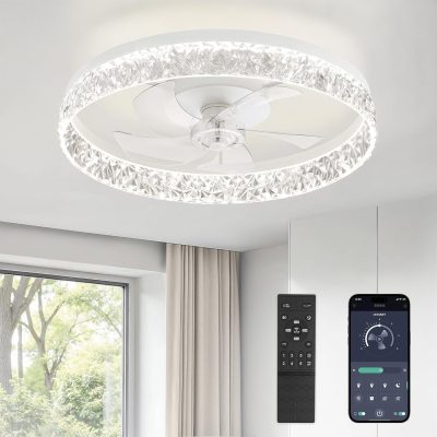 81Mc2UIFL._AC_SL1500_.jpg windphoto 22" Ceiling Fans with Lights and Remote, Fandelier White | 3CCT, 6 Speeds, Dimmable Low Profile, Flush Mount Ceiling Fan, Timer, Reversible, Memory, Bedroom, Living Room, Kitchen
