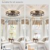 windphoto 26" Black Gold Caged Low Profile Ceiling Fan with Light and Remote | Flush Mount, Bladeless Enclosed Fandelier, 6 Speed, Quiet Powerful DC, Rustic,Farmhouse, Large, Bedroom, Kitchen, Indoor