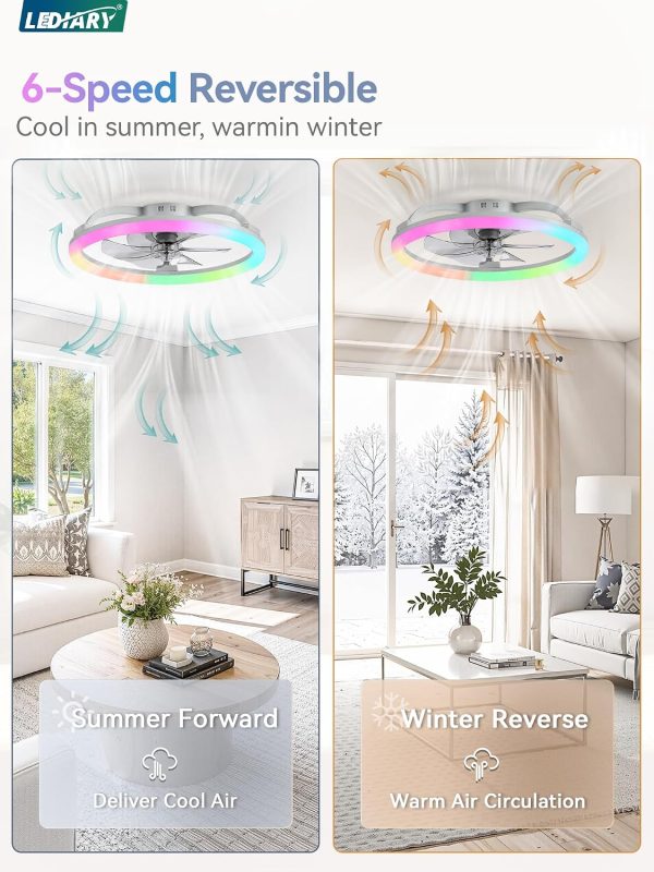81MzScuQyqL._AC_SL1500_.jpg windphoto 23" Ceiling Fans with Lights and Remote for Bedroom, Grey | RGB Low Profile Fan Light, 3000K-6000K Stepless Dimmable, 6 Speed, Reversible DC Motor, APP & Remote Control, Low Noice