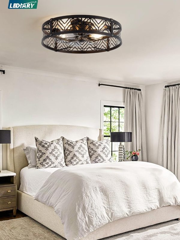 81NfwpfX8uL._AC_SL1500_.jpg windphoto 23" Caged Ceiling Fan with Light and Remote, Large Fandalier, Black | Flush Mount Low Profile, APP Control, Bladeless Industrial Enclosed, Quiet & Powerful for Bedroom, Kitchen, Dining Room