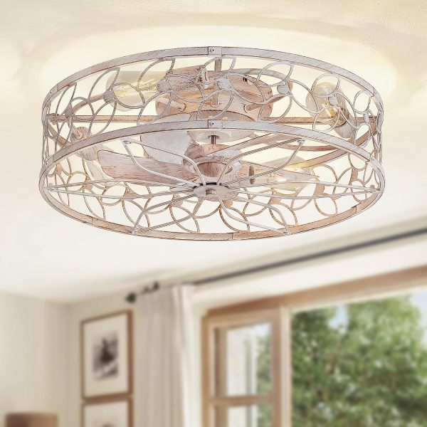 81Nrowl8mkL._AC_SL1500_.jpg windphoto 23" Caged Ceiling Fan with Light, Flush Mount Fandalier with Remote | Low Profile, Farmhouse Large, Bladeless Industrial, Quiet DC Motor, App Control for Bedroom, Kitchen, Dining Room, White Gold