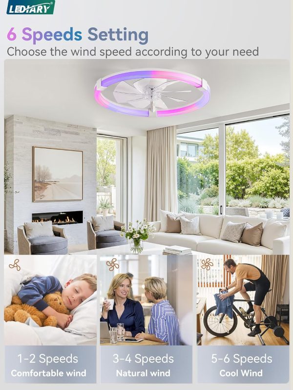 81NruewUu6L._AC_SL1500_.jpg windphoto Ceiling Fan with Light,23inch Low Profile Fandelier with Remote RGB | RGB,6 Speeds, Reversible DC Motor, Dimmable Flush Mount Fan Light, Modern fans for Bedroom