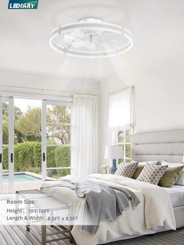 windphoto 24'' Modern Low Profile Ceiling Fans with Lights and Remote, White | 3000-6000K Dimmable LED, 6 Wind Speeds, Quiet Reversible DC Motor, Small Flush Mount Fandelier for Bedroom, Living Room