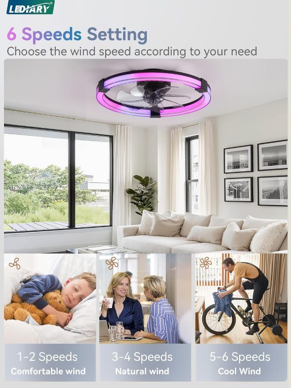 81ONozb3bL._AC_SL1500_.jpg windphoto Ceiling Fan with Light,20inch Low Profile Fandelier with Remote RGB | RGB,6 Speeds, Reversible DC Motor, Dimmable Flush Mount Fan Light, Modern fans for Bedroom