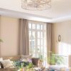 windphoto Caged Ceiling Fan with Light, Flush Mount Fandalier with Remote | Low Profile, Farmhouse Small, Bladeless Industrial, Quiet DC Motor, App Control for Bedroom, Kitchen, Dining Room, White Gold