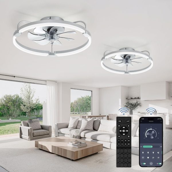 81OsA9J-8XL._AC_SL1500_.jpg windphoto 2 Pack 20" Low Profile Ceiling Fans with Lights and Remote | Flush Mount, Stepless Dimmable Fandelier, 6 Speeds, 3 CCT, Quiet Reversible DC Motor, 2H Timer, Bedroom, Living Room, Grey