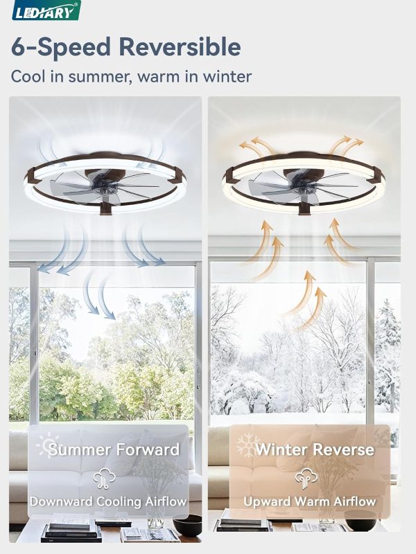 81P7-Hdh3wL._AC_SL1500_.jpg Ceiling Fans with Lights 23 Inch Low Profile Fandelier with Remote Brown | 6 Speeds, Reversible, Dimmable Flush Mount Fan Light, Modern Ceiling Fan with Lights for Bedroom Bladeless