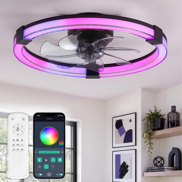 81P7veMGUOL._AC_SL1500_.jpg windphoto Ceiling Fan with Light,20inch Low Profile Fandelier with Remote RGB | RGB,6 Speeds, Reversible DC Motor, Dimmable Flush Mount Fan Light, Modern fans for Bedroom